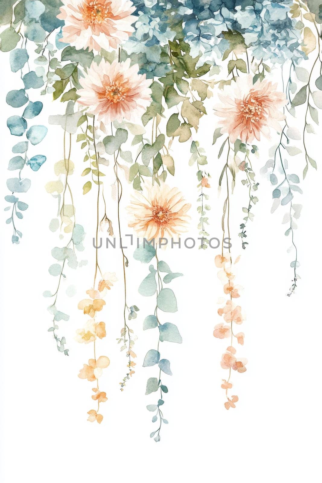 Flowers painted with watercolors on a white background. High quality photo