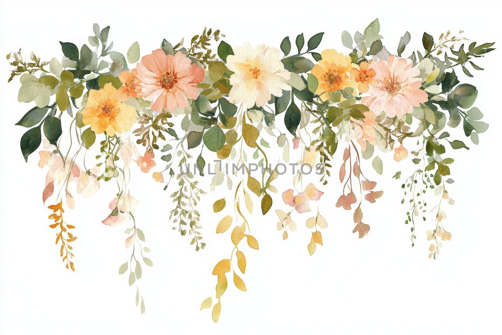 Flowers painted with watercolors on a white background. High quality photo