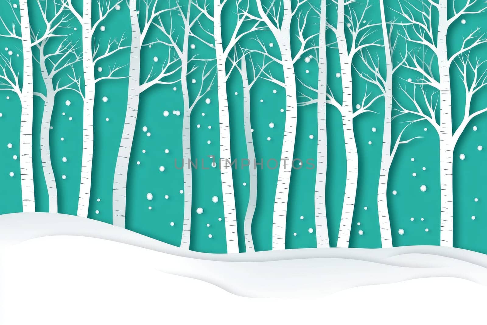 Image of birch forest in winter on blue background. High quality photo