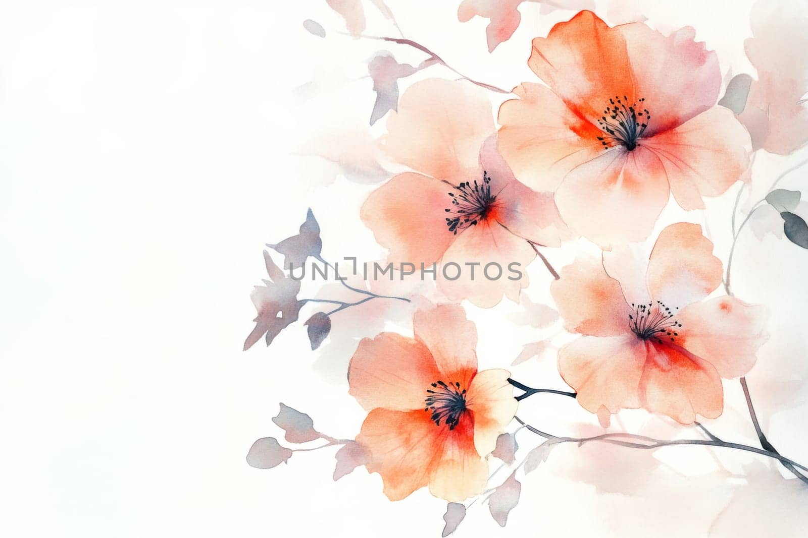 Flowers painted with watercolors on a white background. High quality photo