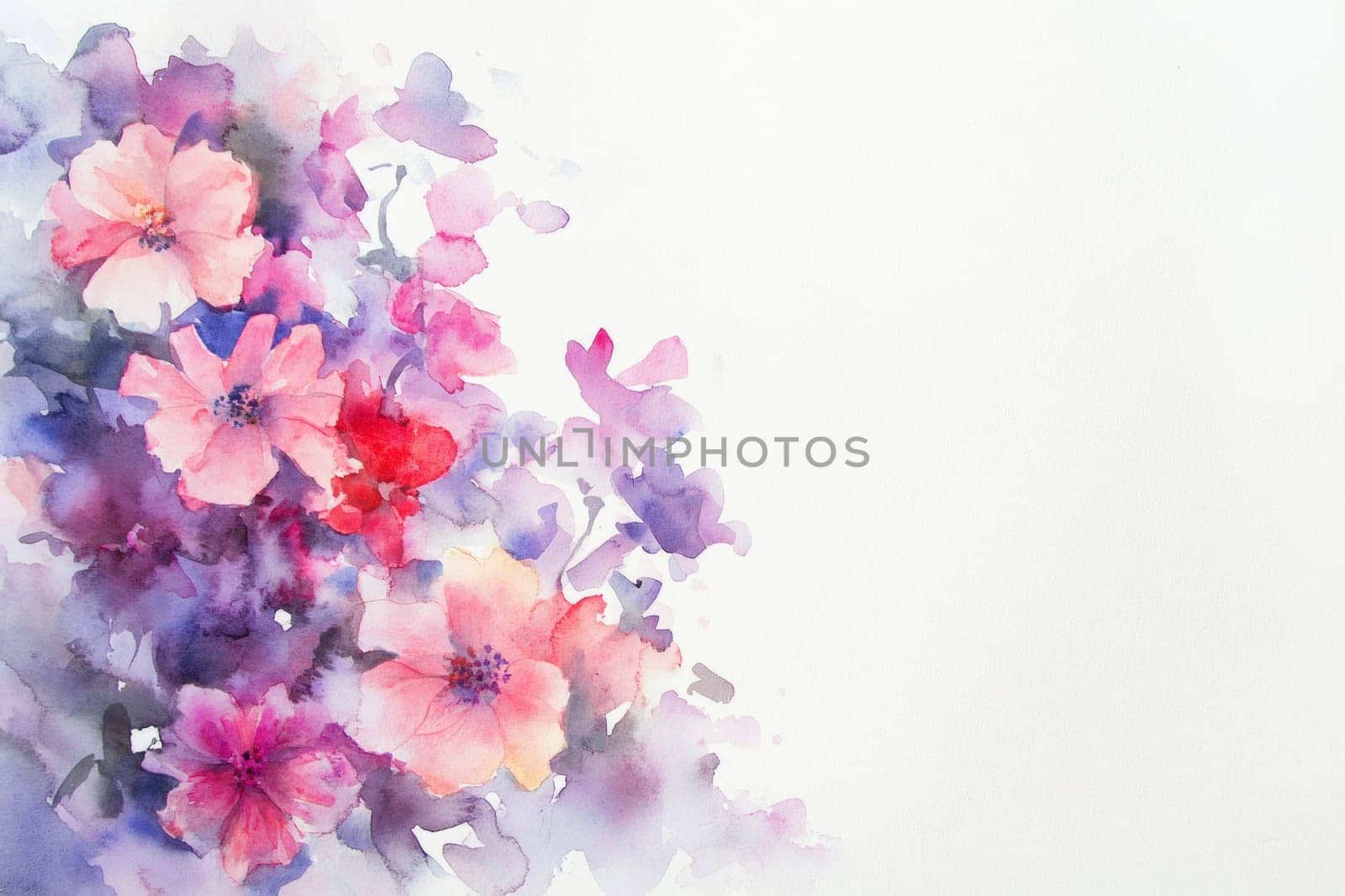 Flowers painted with watercolors on a white background. High quality photo