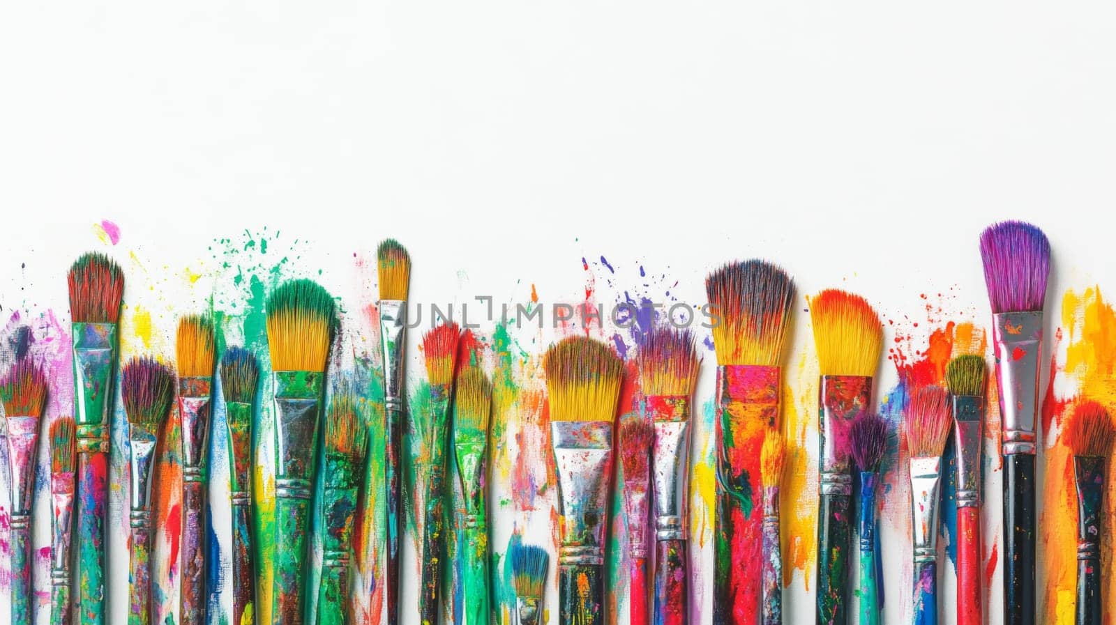 Art brushes in paint on white background. High quality photo