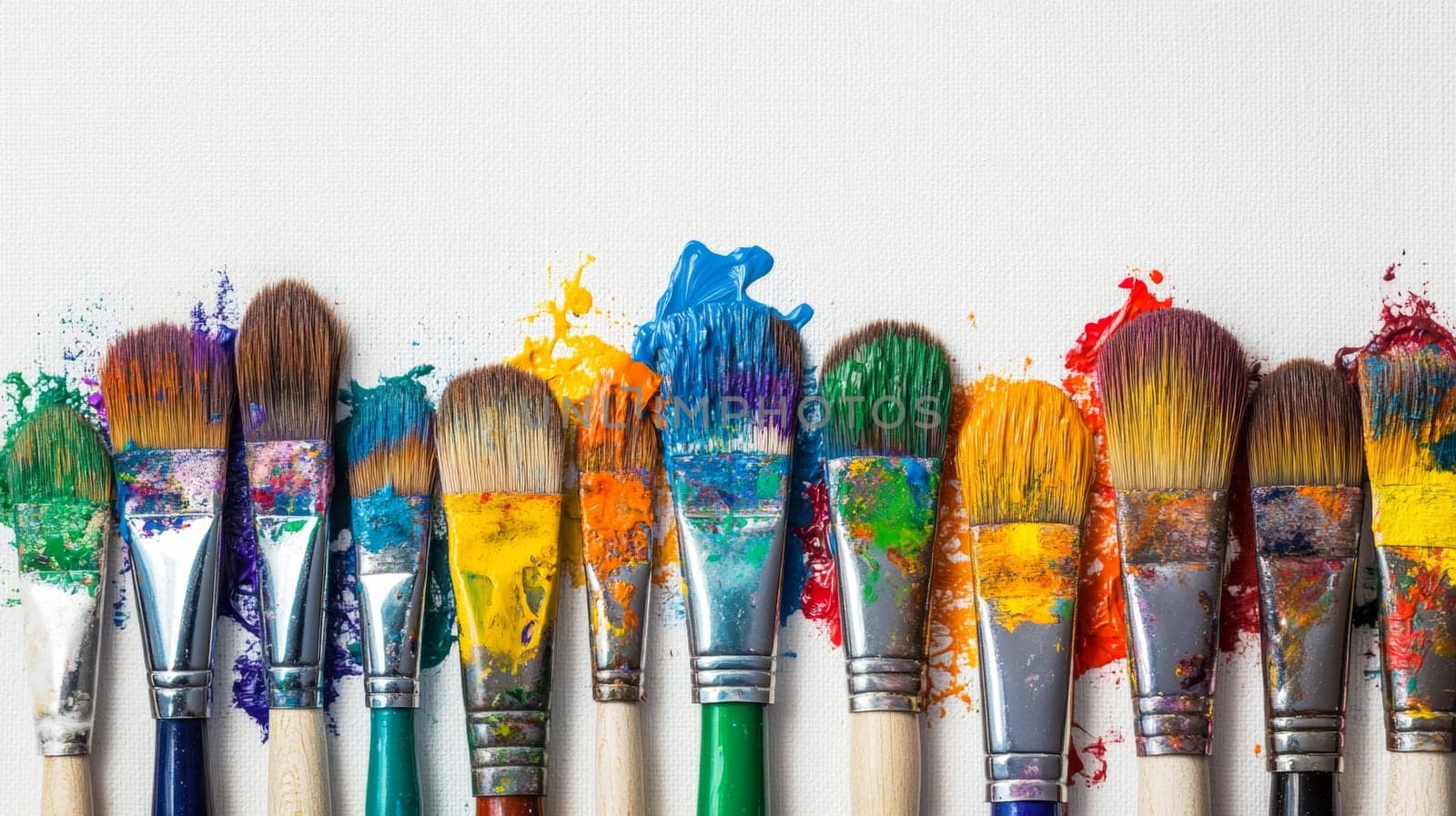 Art brushes in paint on white background. High quality photo
