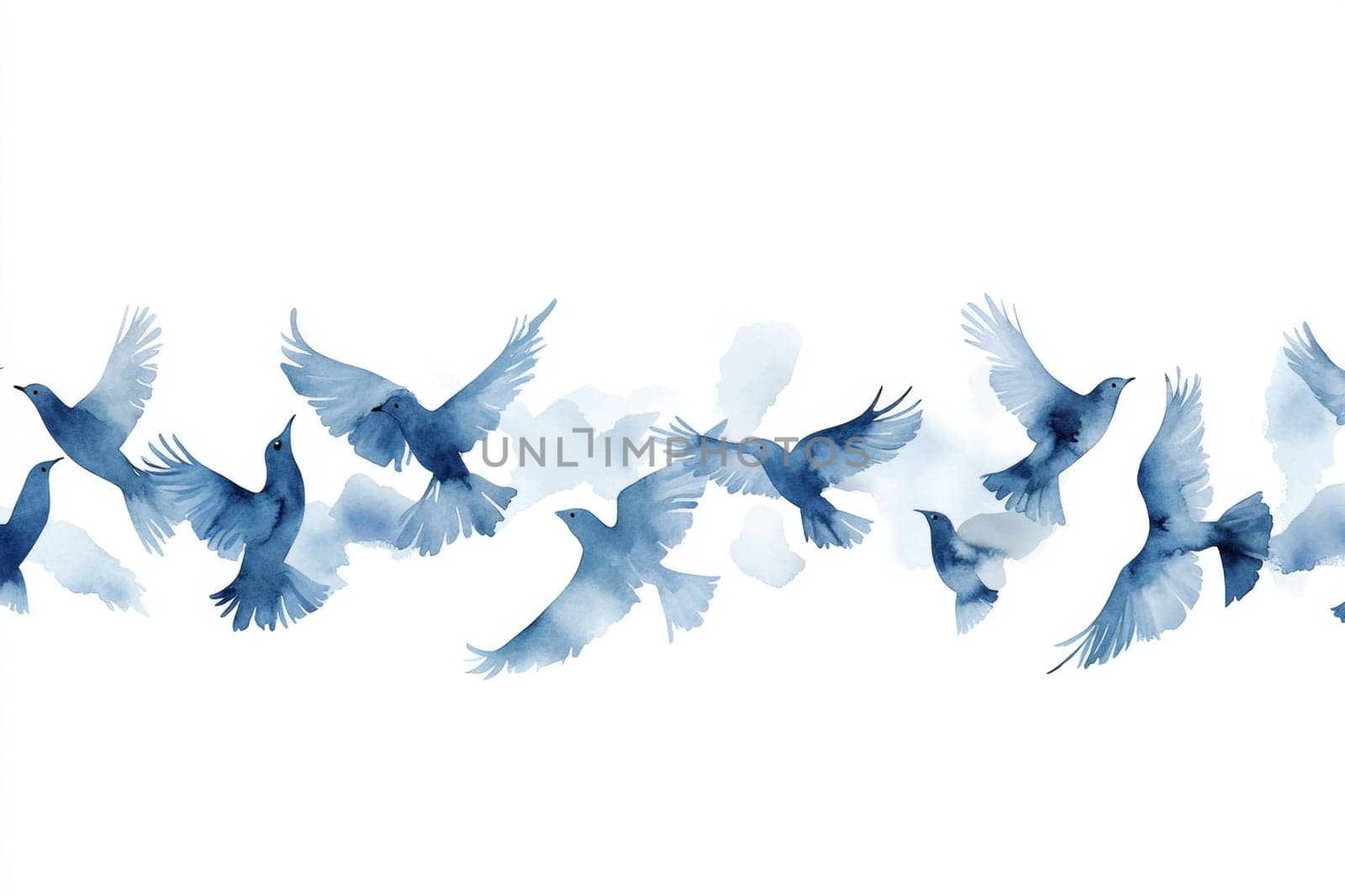 A flock of birds drawn with blue paint. High quality photo