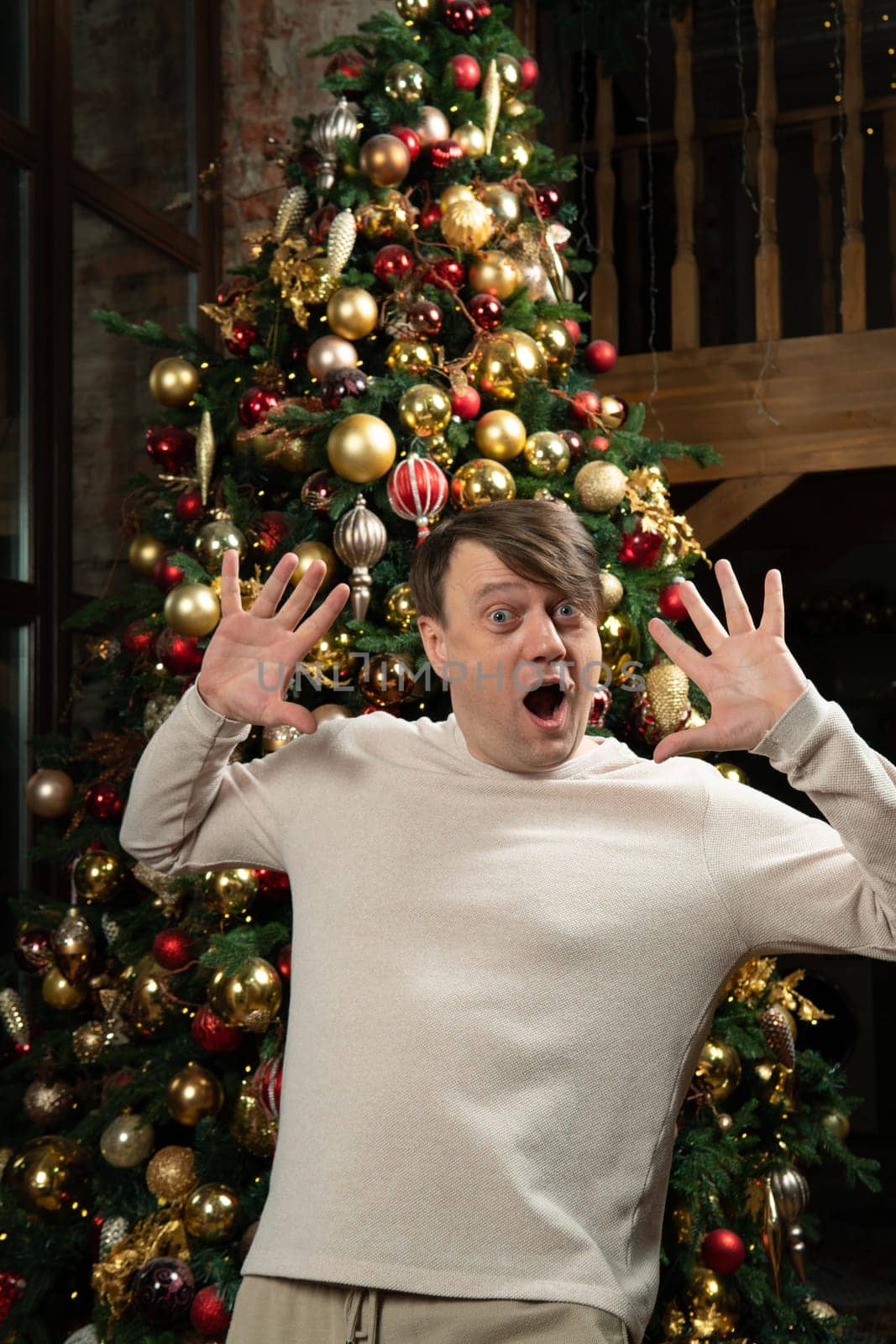 white christmas man young smile male portrait guy happy cheerful eve year new people holiday