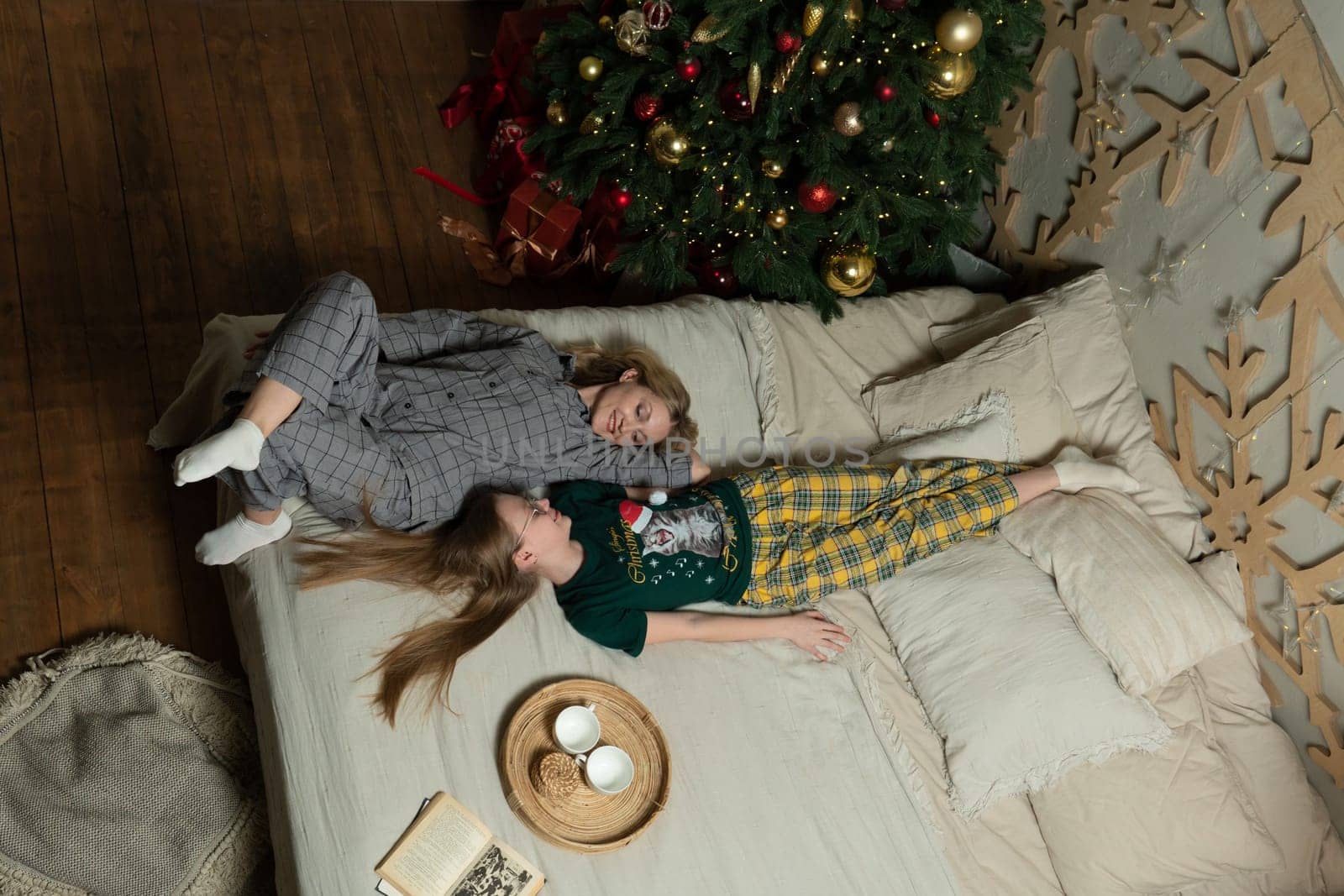 celebration love positive couple gift holiday bed family happy girl fun tenderness new year man