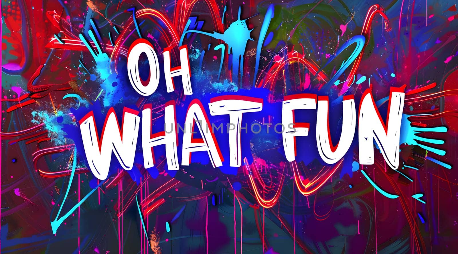 Vibrant abstract art featuring the bold phrase Oh What Fun in large letters