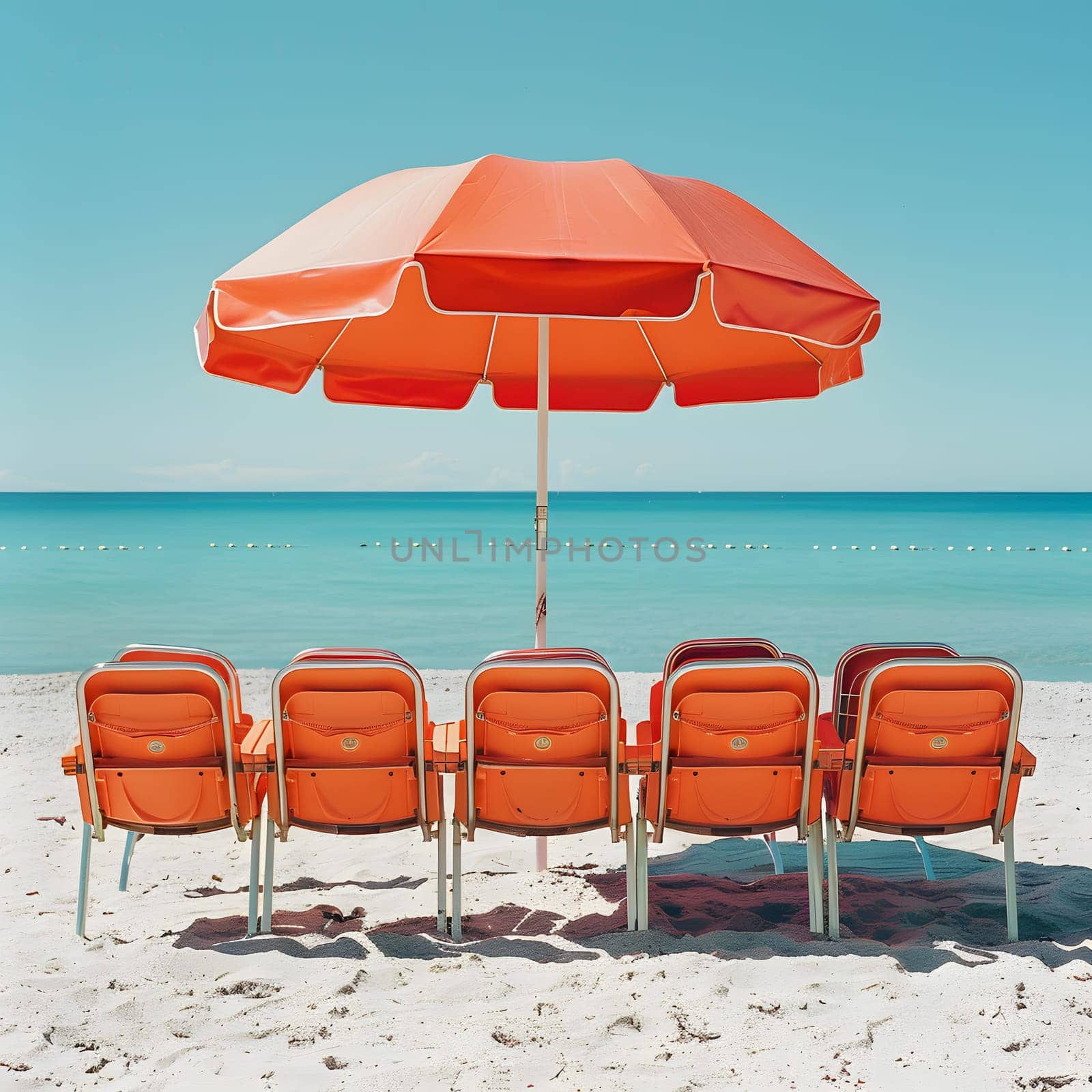 The beach offers a scenic view of the ocean with chairs and an umbrella