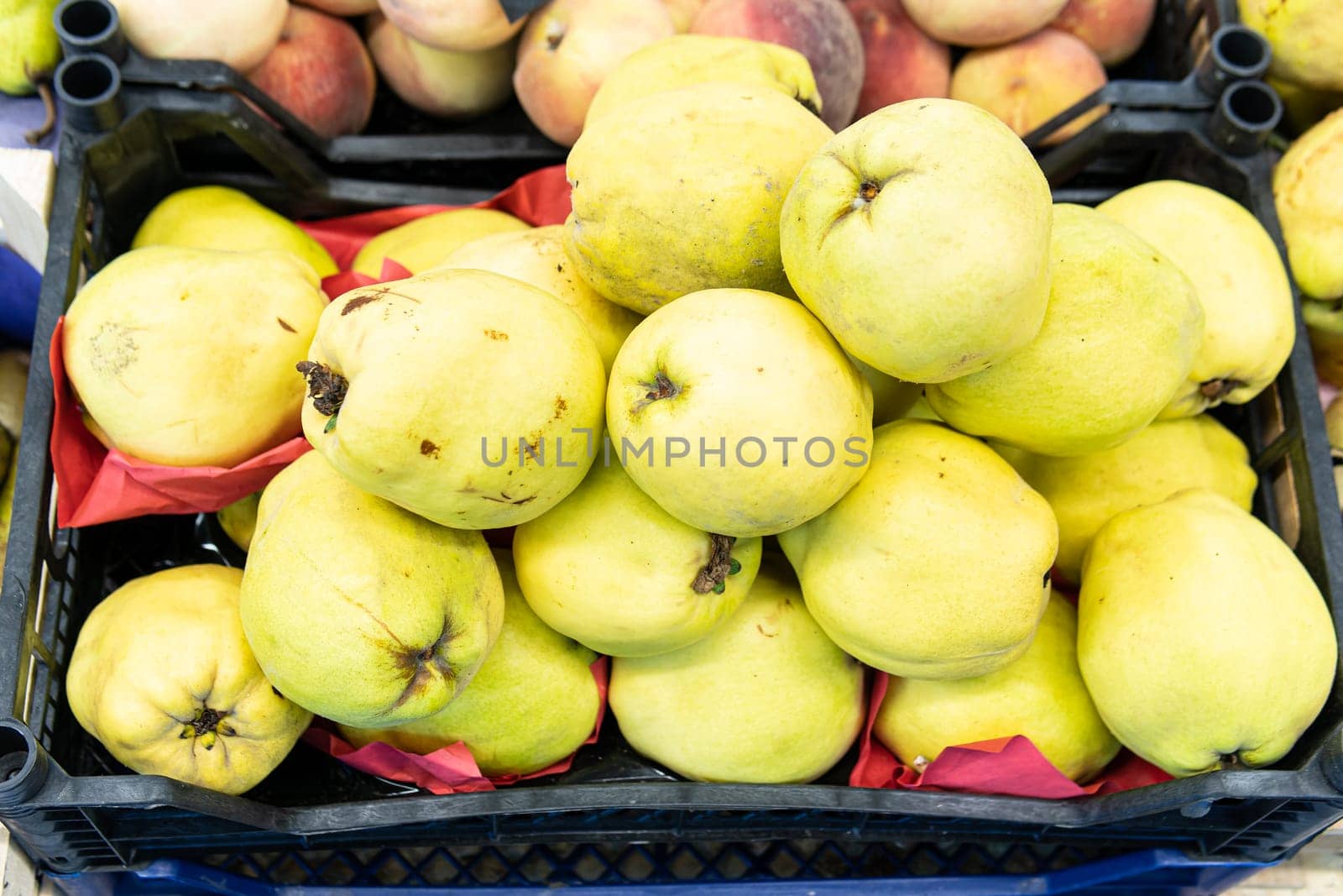organic agriculture food ripe nutrition market background nature closeup diet healthy quince raw