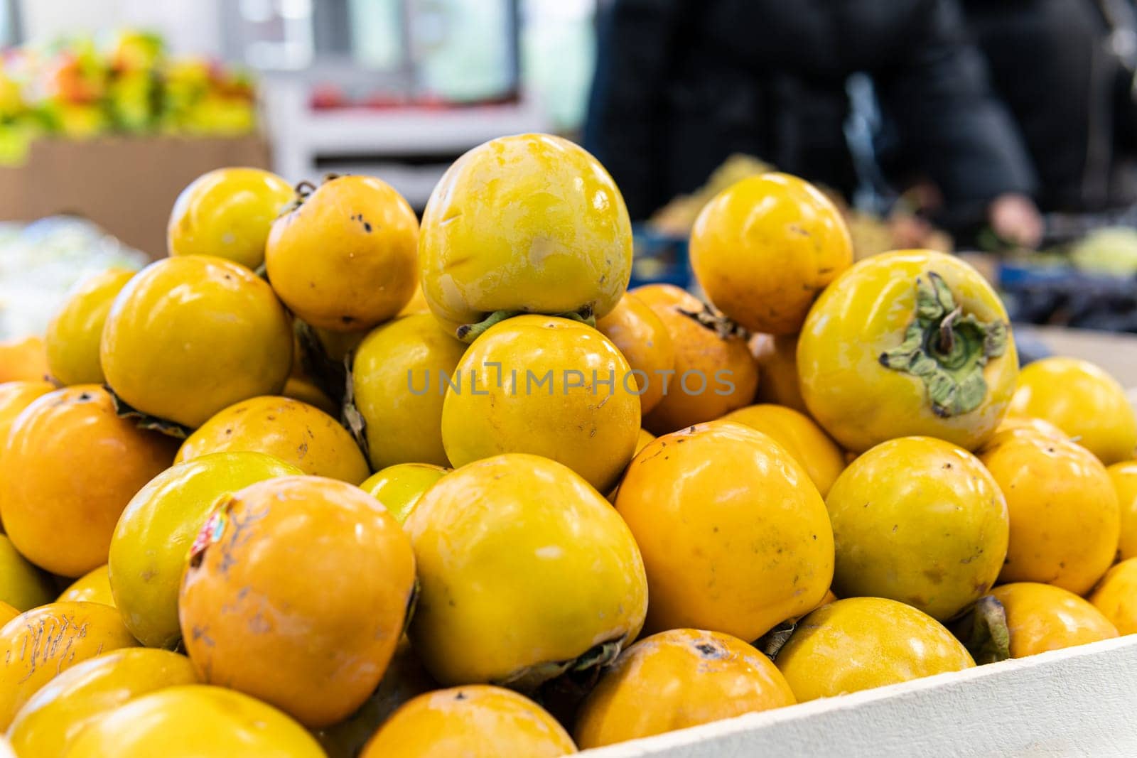organic health vegetable food fruit juicy market vegetarian green fresh persimmon raw harvest