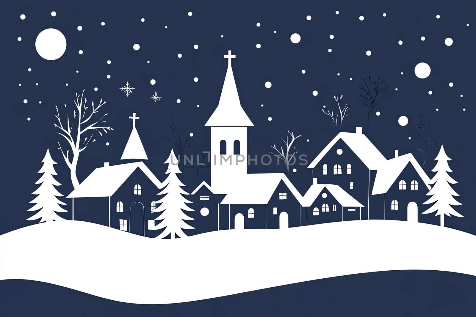 Winter snowy town at night. High quality photo
