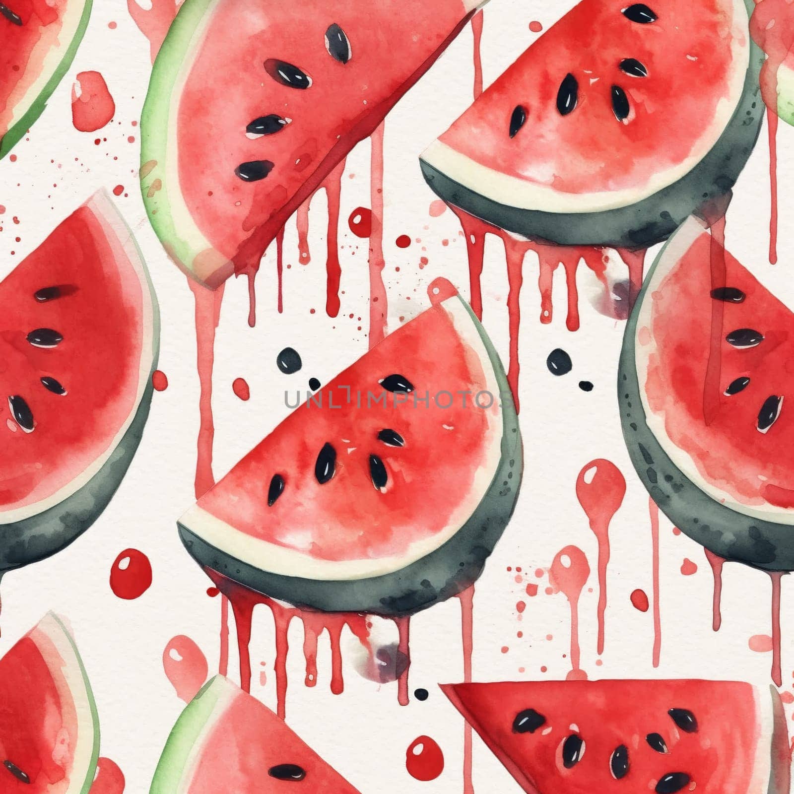 Watercolor image of juicy watermelon.