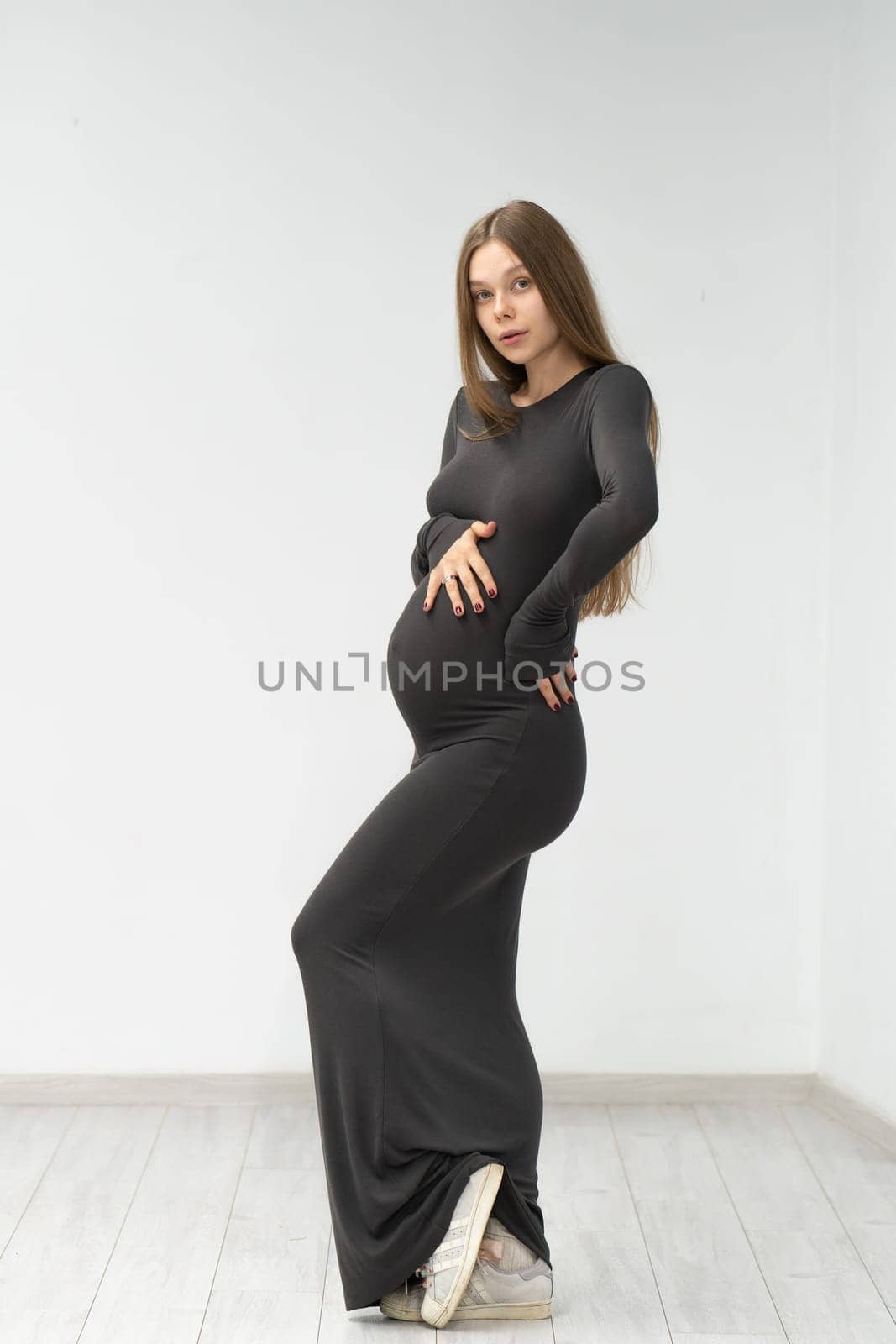 background expectant maternity mother motherhood girl positive female tummy black pregnancy dress