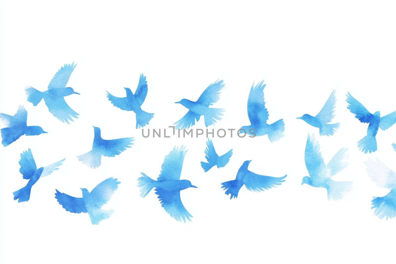 A flock of birds drawn with blue paint. High quality photo