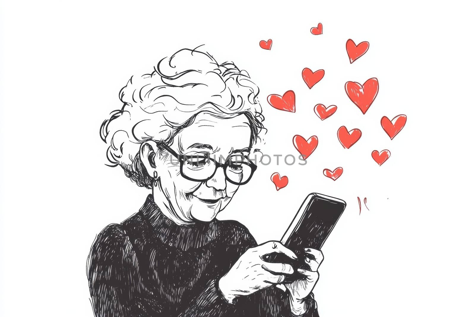 An elderly woman with a phone in her hands on a white background. High quality photo