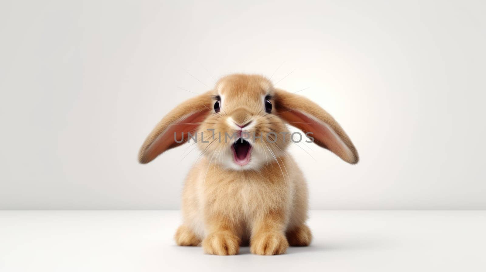 Surprised Funny Cute Bunny with Big Eyes on Light Background, Cute Animal Portrait.