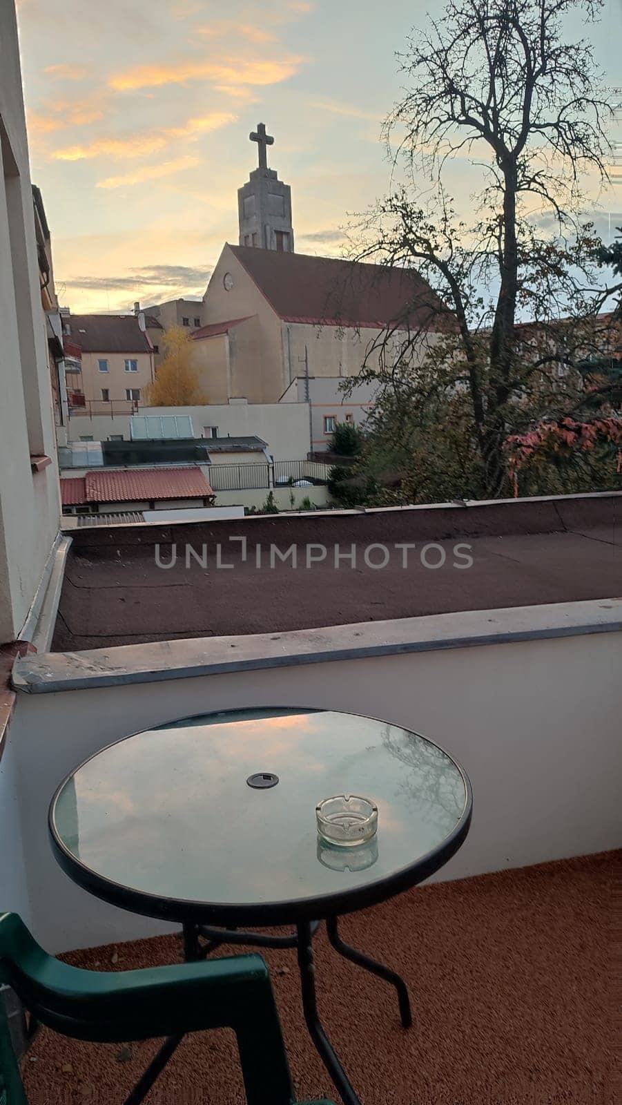 October 23 2024 Hradec Kralove Czech Republic Europe Church of the Heart of God in Art Nouveau style center old city architecture building cross religion, sunset. High quality photo