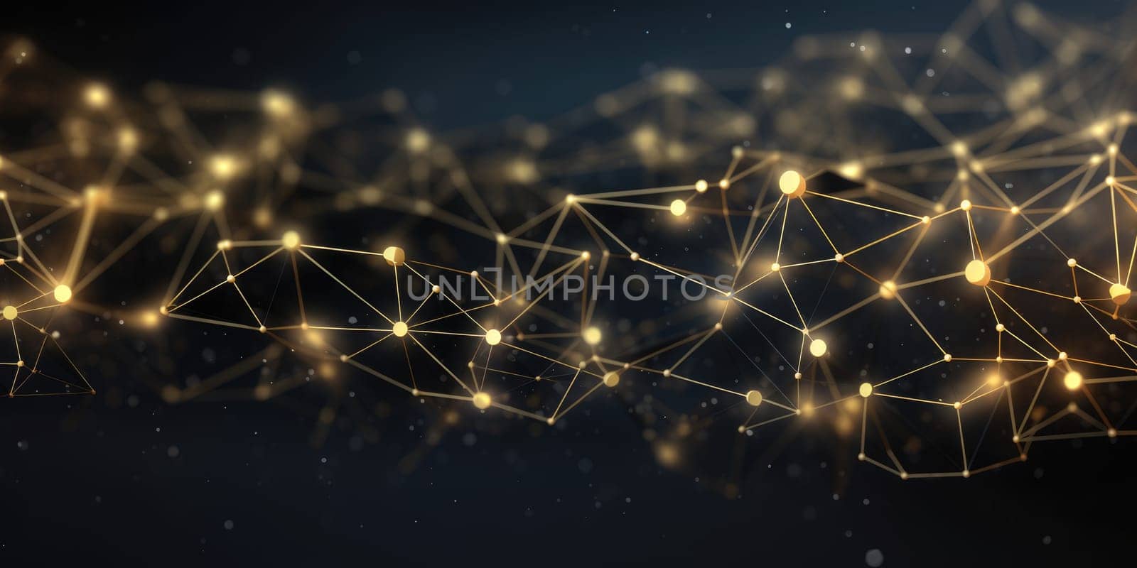 3D network connections with plexus design black and gold color background wallpaper. Generative AI weber. by biancoblue