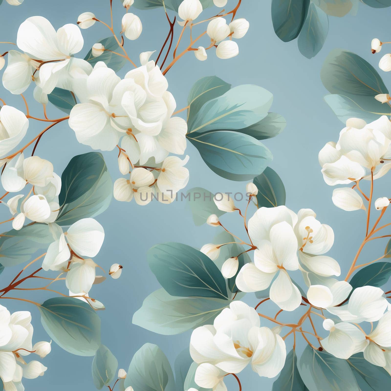 Seamless pattern tile background flowers and floral leaves plants. High quality photo