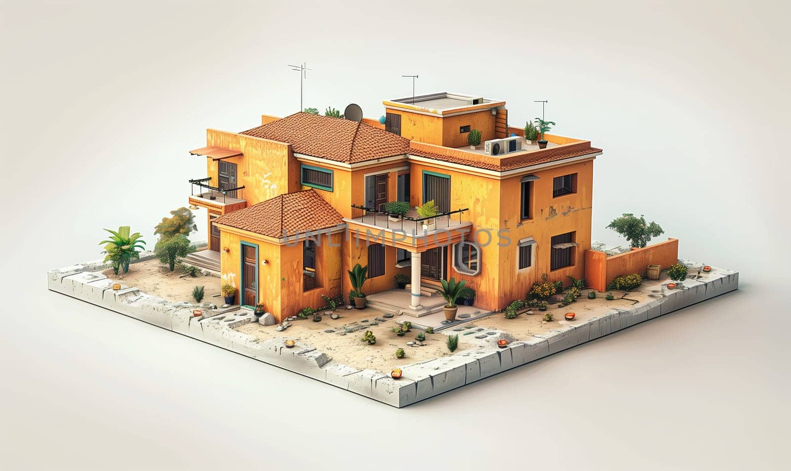 Miniature model of house on white background. Selective focus.