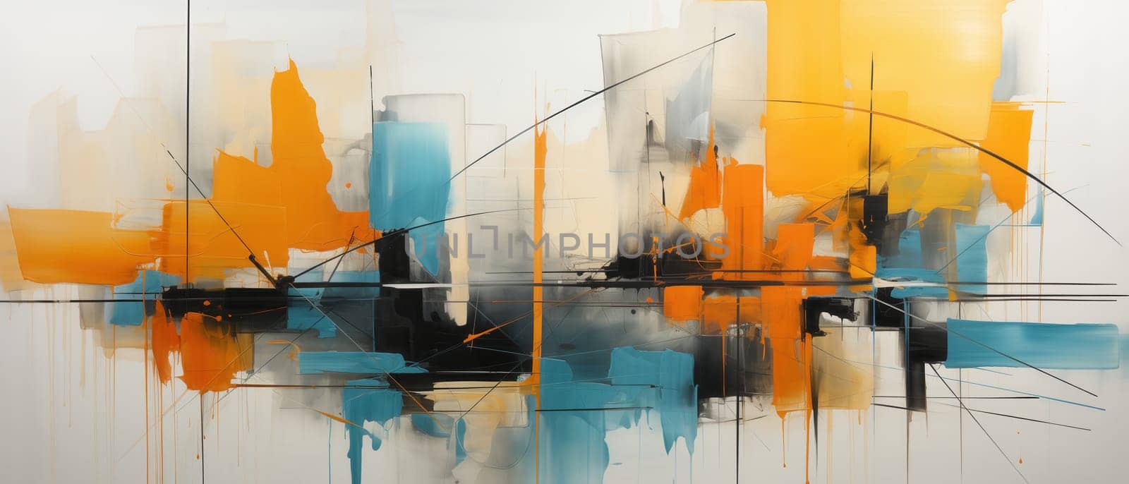 Abstract background in a combination of orange, turquoise, white, black tones. Selective focus.