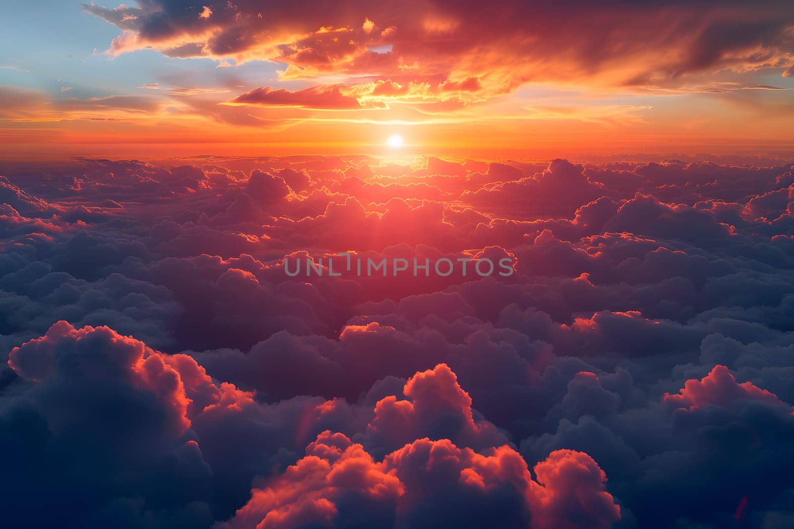 Beautiful sunset with vibrant colors illuminating a landscape of clouds