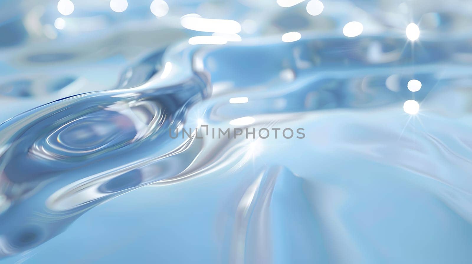 Abstract liquid surface with fluid reflection effect in blue and white colors.