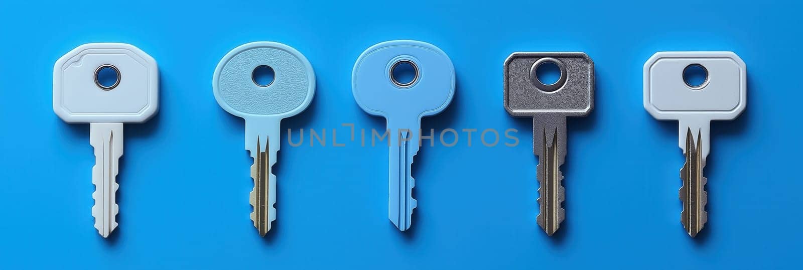Various keys on color background. Selective focus.