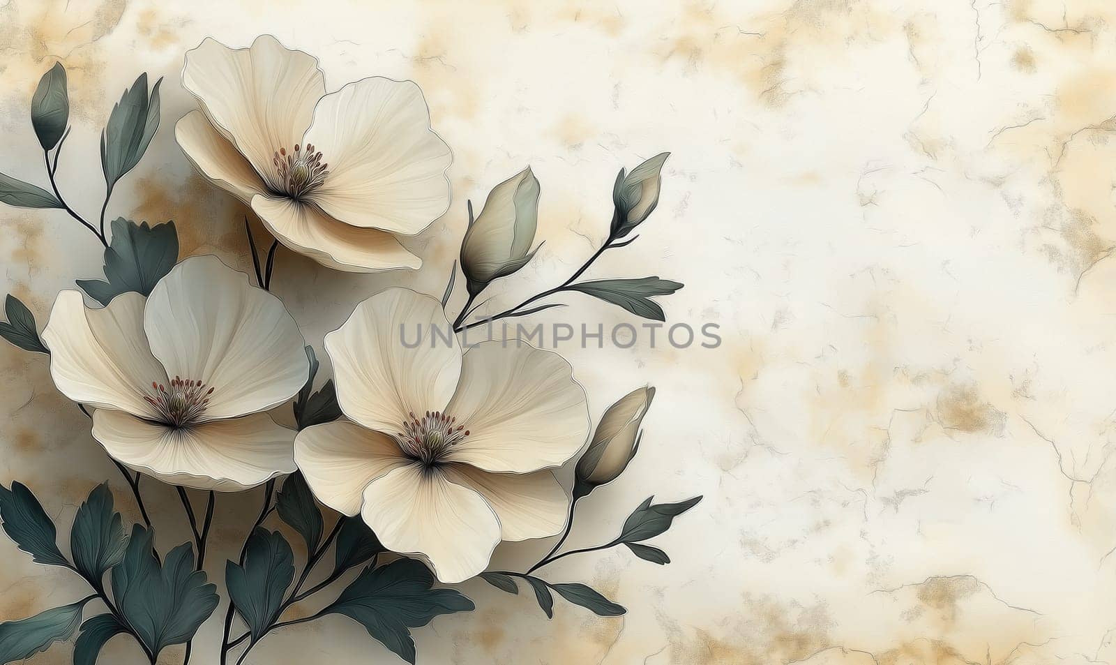 Vintage airy flowers on a textured background. Selective focus.