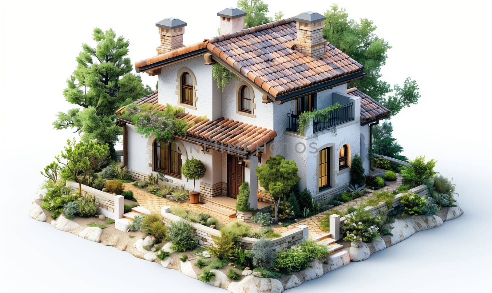 Miniature model of house on white background. Selective focus.