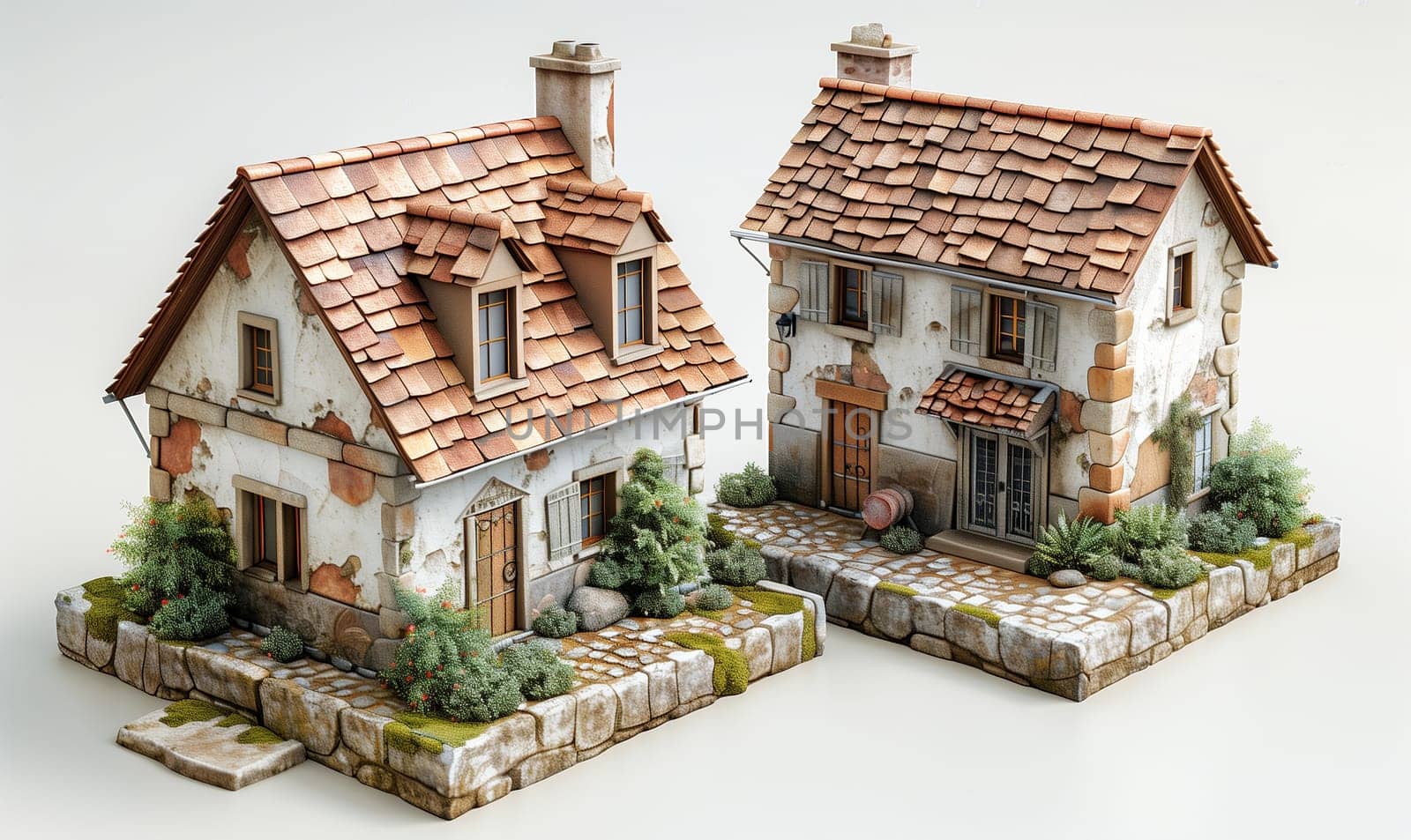 Miniature model of house on white background. Selective focus.