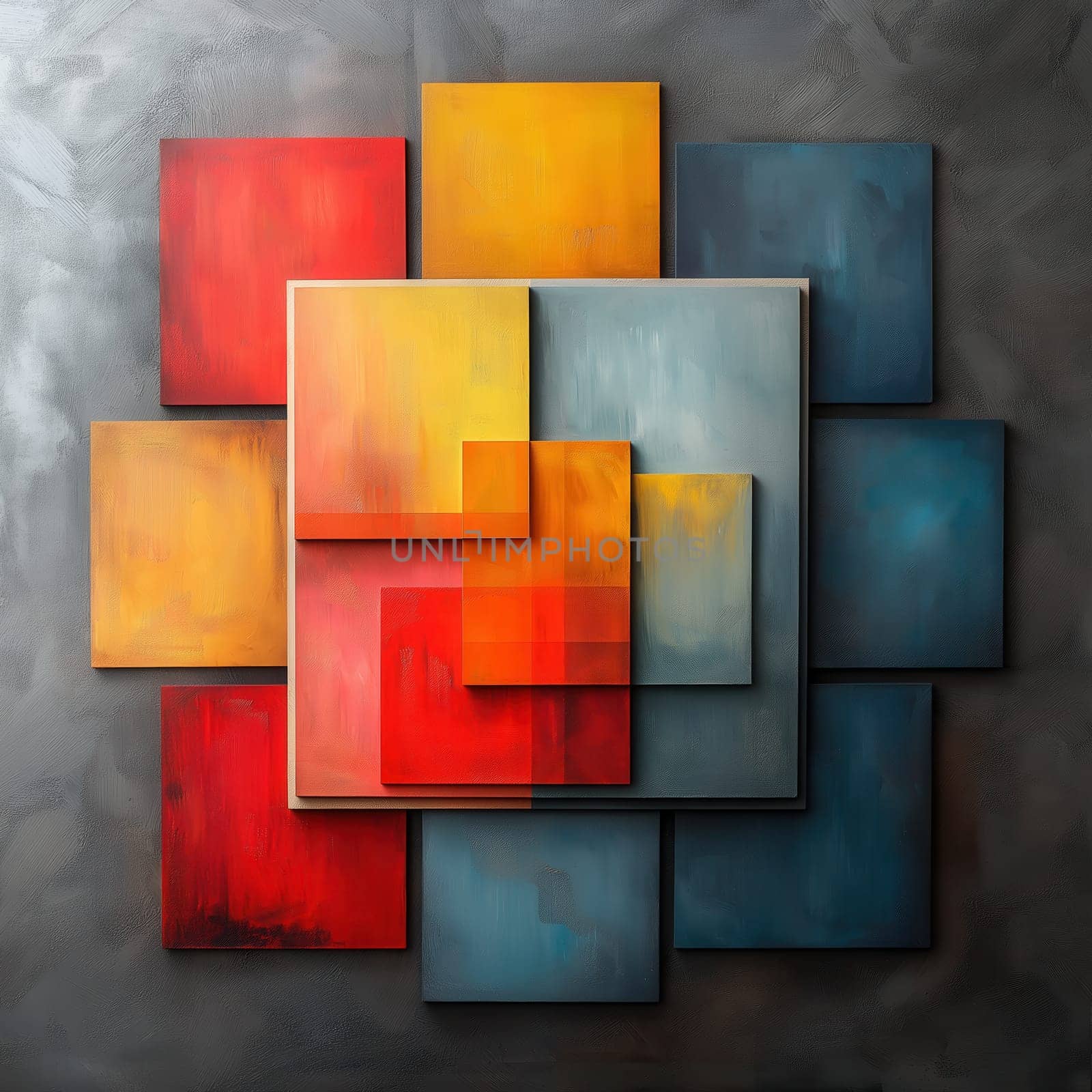 Abstract background in a combination of multicolored geometric shapes. Selective focus.