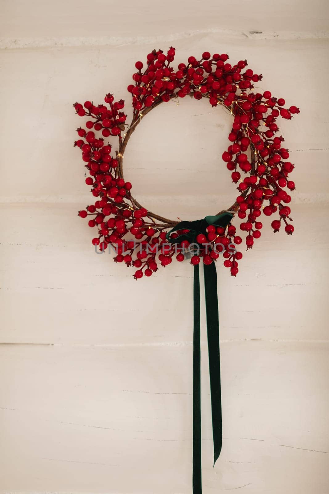 Stylish Christmas wreath, holiday decoration, details.