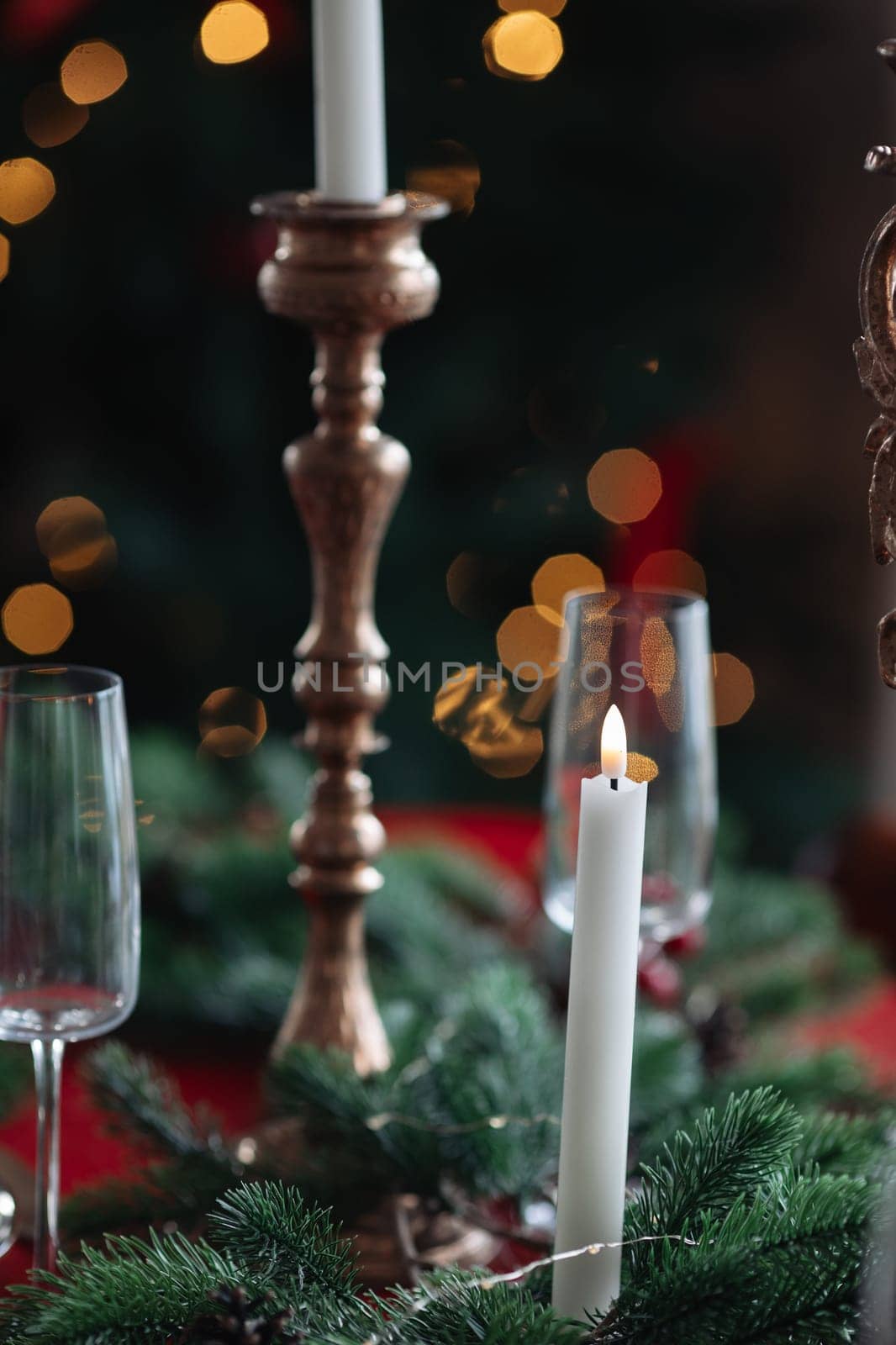Beautiful Christmas decor. Decorating a room on a holiday. Stylish details.
