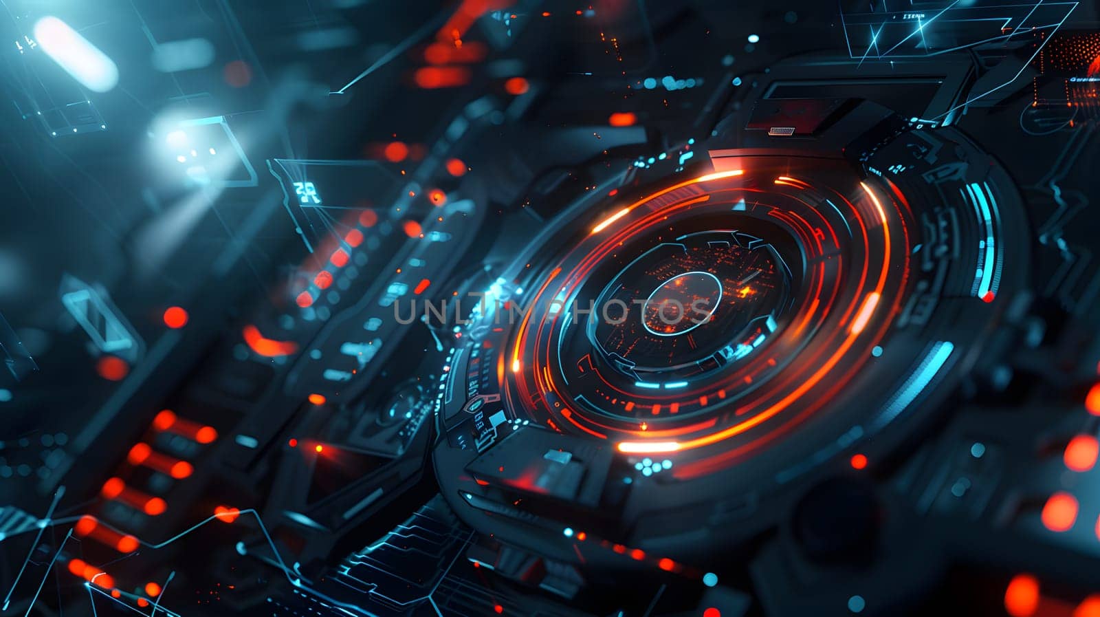 A hightech interface with glowing circuits showcasing futuristic technology