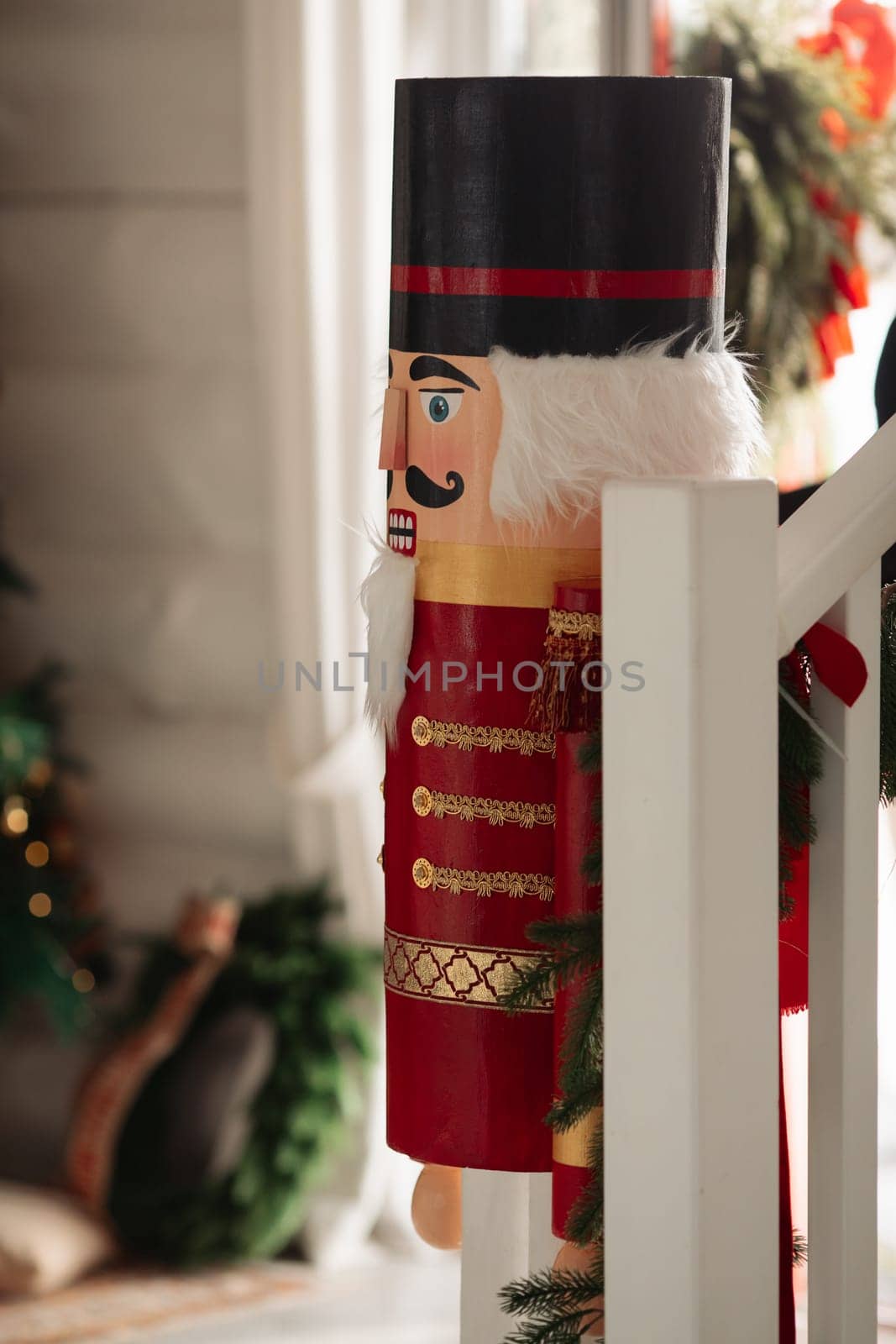 Stylish Christmas wreath, holiday decoration, details.