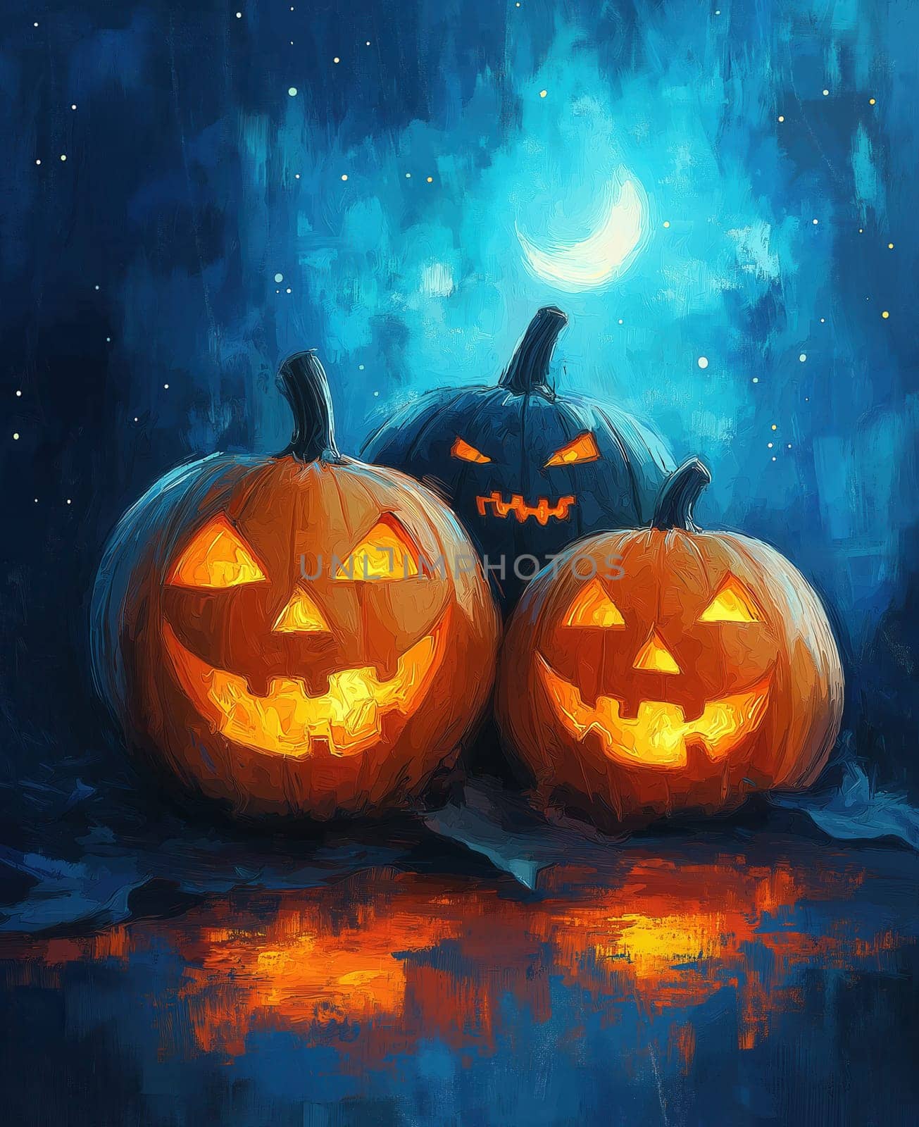 Illustration, halloween pumpkin celebration on nature background. Selective focus.