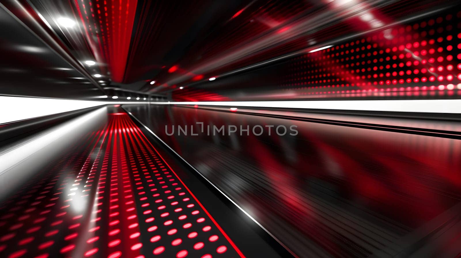 Dynamic red and black lights in an abstract futuristic tunnel with a digital look.