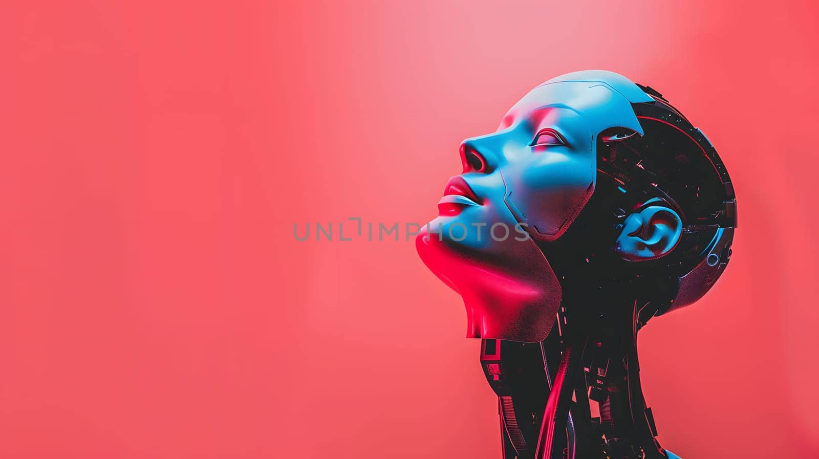 Creating an abstract robotic portrait using vibrant red and blue colors