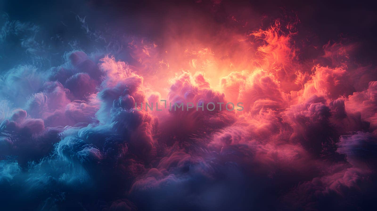 Vibrant sunset casting dramatic light on clouds in a dynamic sky scene.