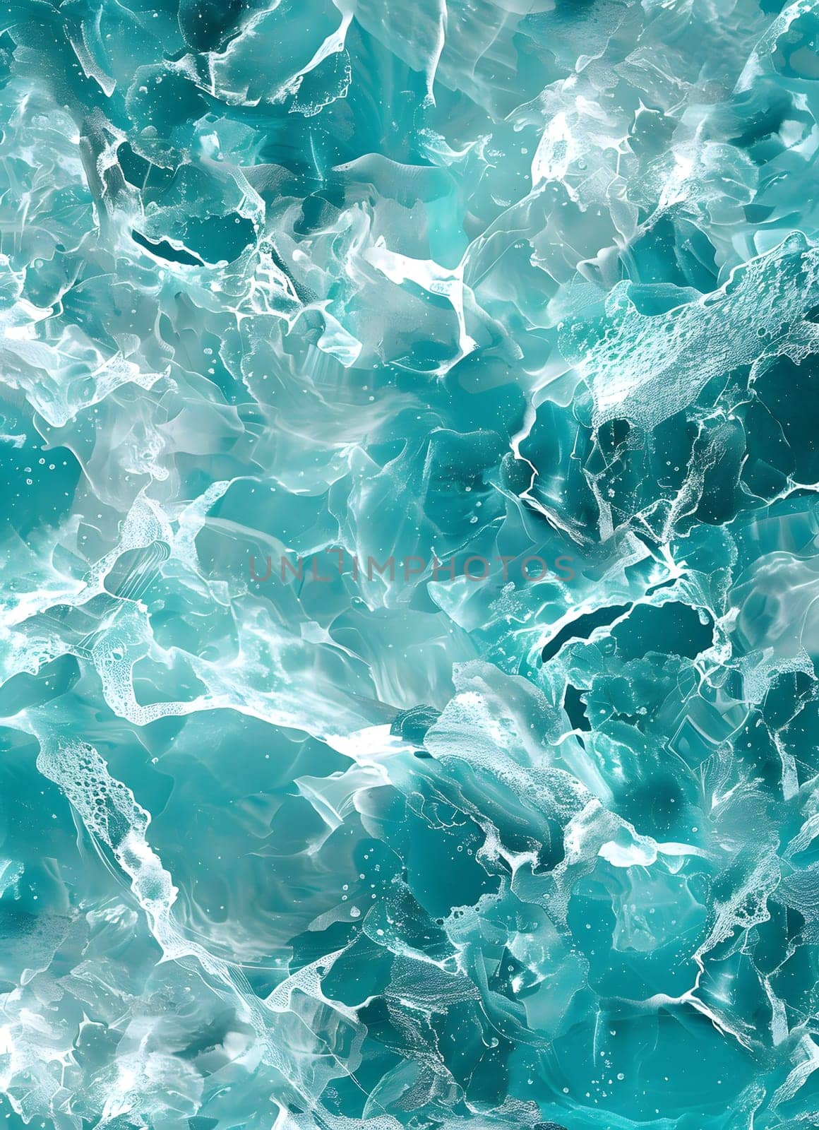 A detailed view of the azure water surface with electric blue waves created by wind, showcasing the fluid pattern of transparent material