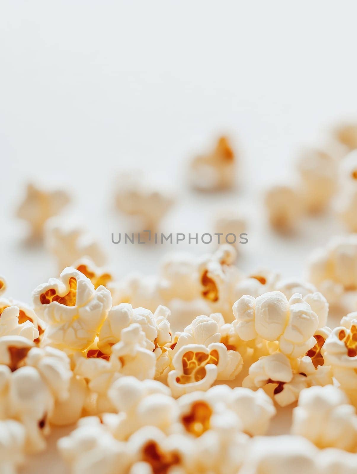 Minimalistic banner featuring caramel popcorn on light background for snack advertising.