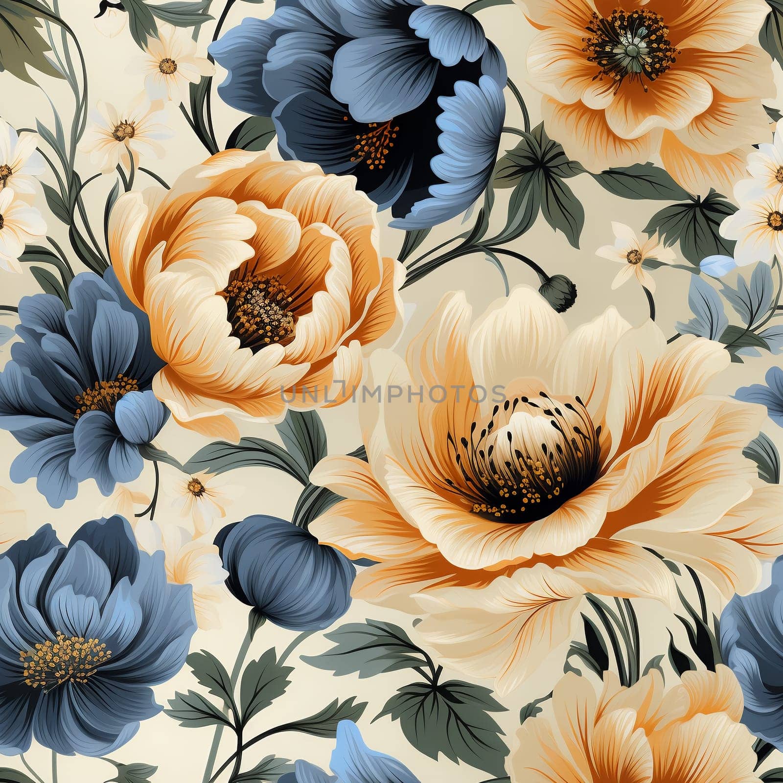Seamless pattern tile background flowers and floral leaves plants. High quality photo