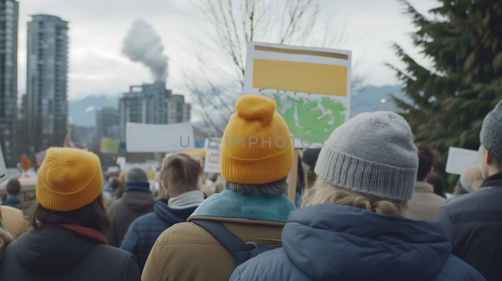 Crowd of activists marching together for climate change, human rights, social justice, or political event
