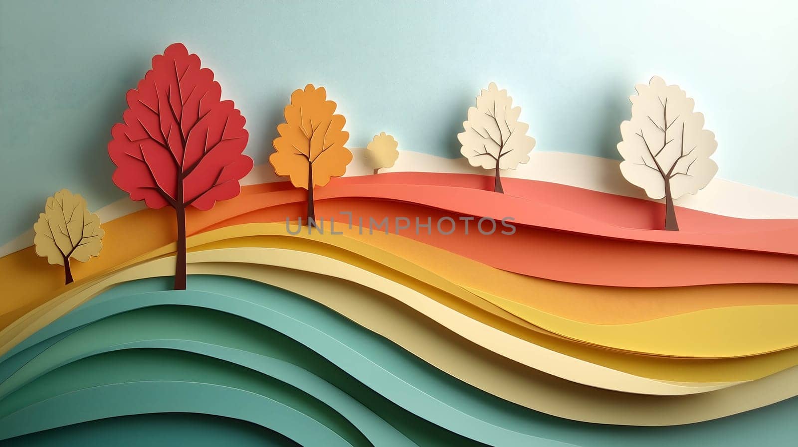 This paper art illustration depicts a whimsical autumnal scene
