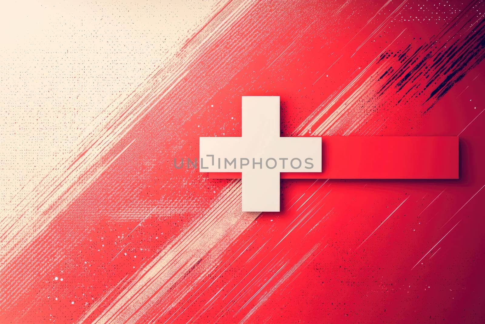 This vibrant red banner features a plus sign, symbolizing healthcare and medical support. Ideal for promotional materials in health-related themes.