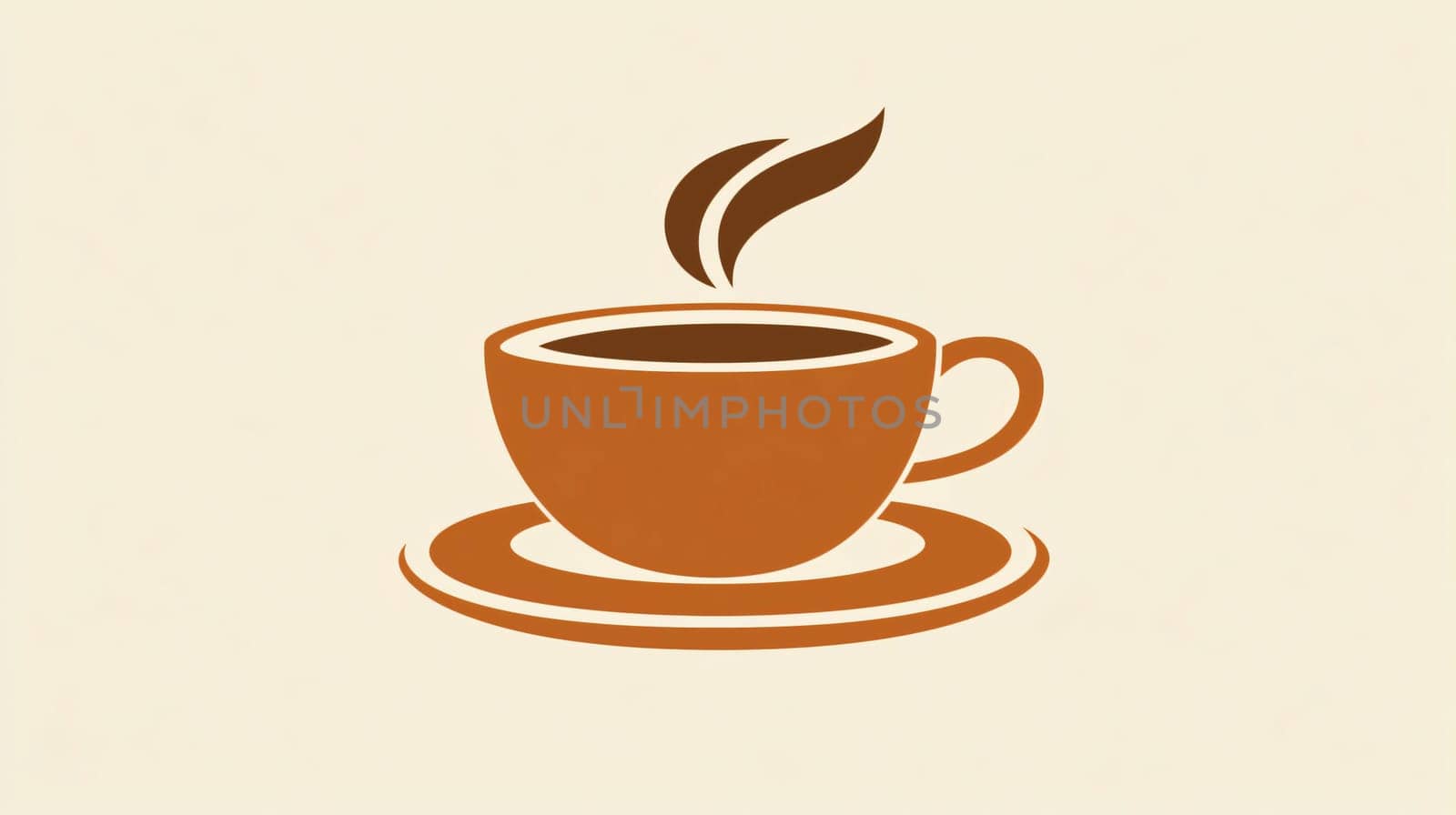 Minimalist illustration of a steaming cup of coffee on a saucer, ideal for representing concepts related to coffee, breakfast, and cafes