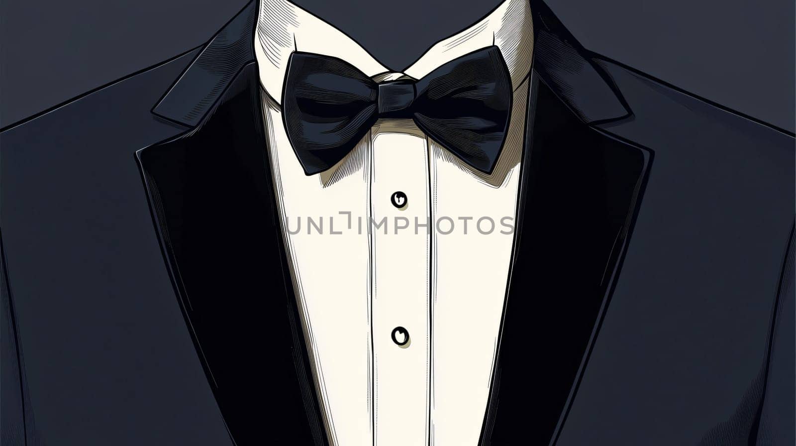 Stylish vector illustration of a businessman wearing a black suit and bow tie