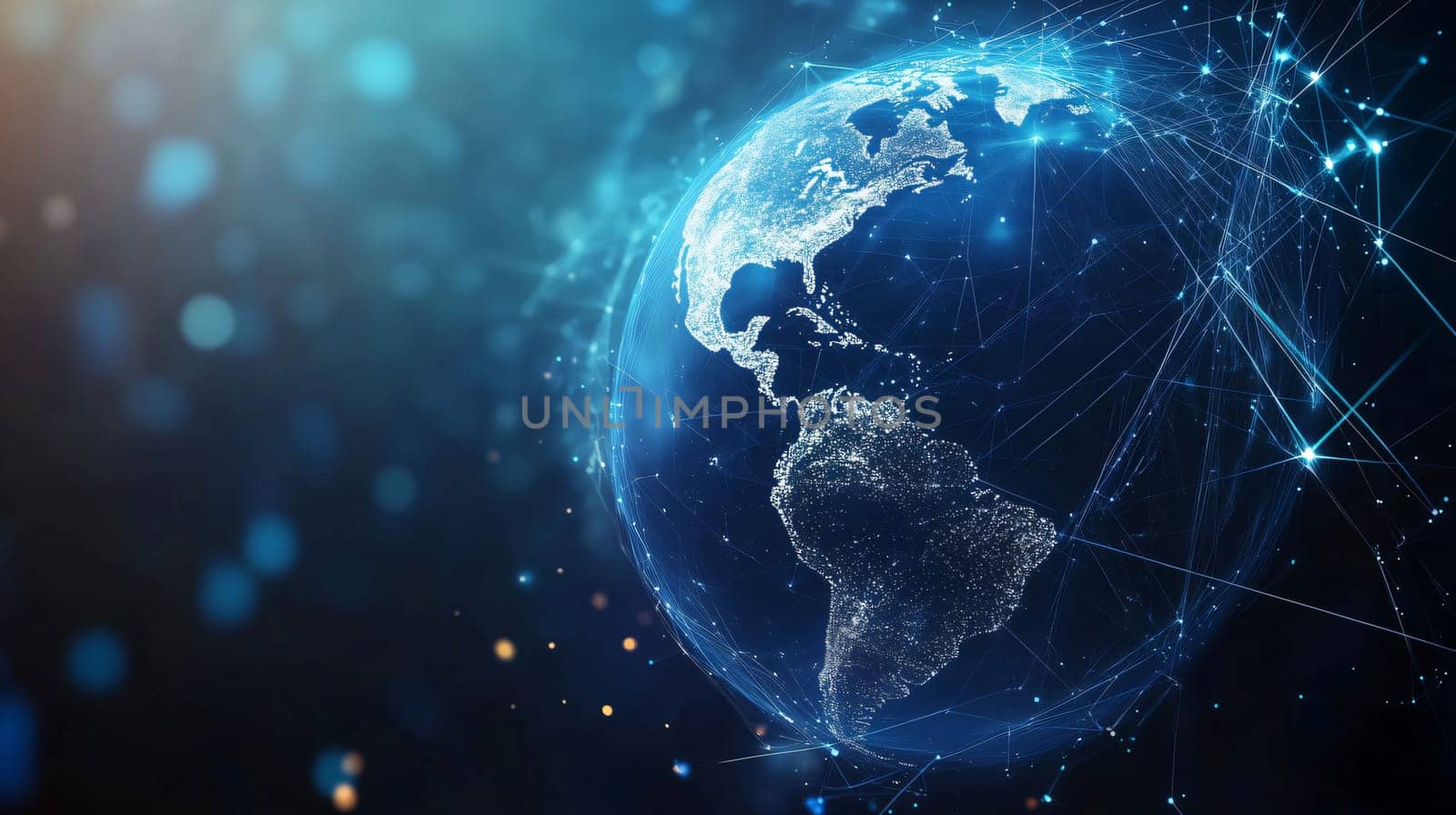 Blue planet earth rotating in space surrounded by a network of connections