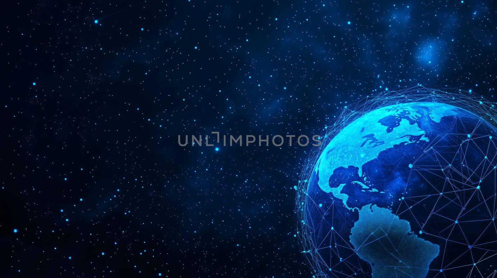 Digital world concept with planet earth and glowing network
